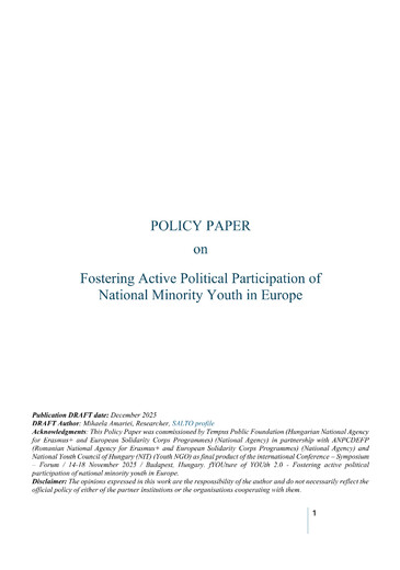 Fostering Active Political Participation of National Minority Youth in Europe kiadvány borítóképe