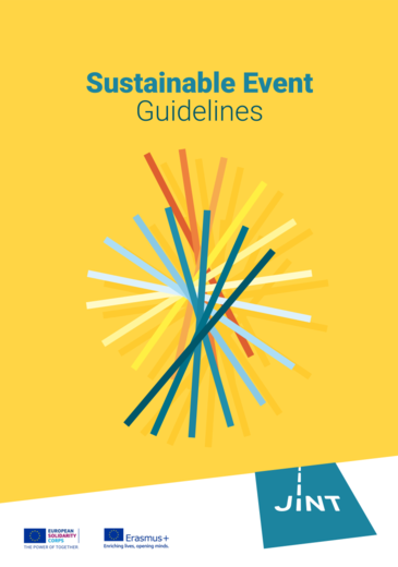 Sustainable Event Guidelines kiadvány borítója sárga háttéren a kiadvány címe és néhány színes csak csillagalakban