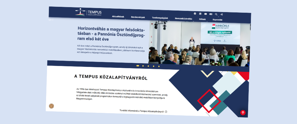 Ajánló grafika a Megújult a Tempus Közalapítvány központi honlapja című tartalomhoz.